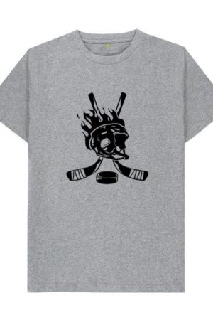 Hockey Helmet On Fire And Sticks Badge T-Shirt