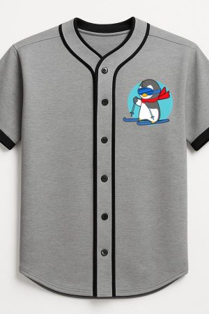 Winter Penguin Ski Skier Skiing Premium Baseball Jersey