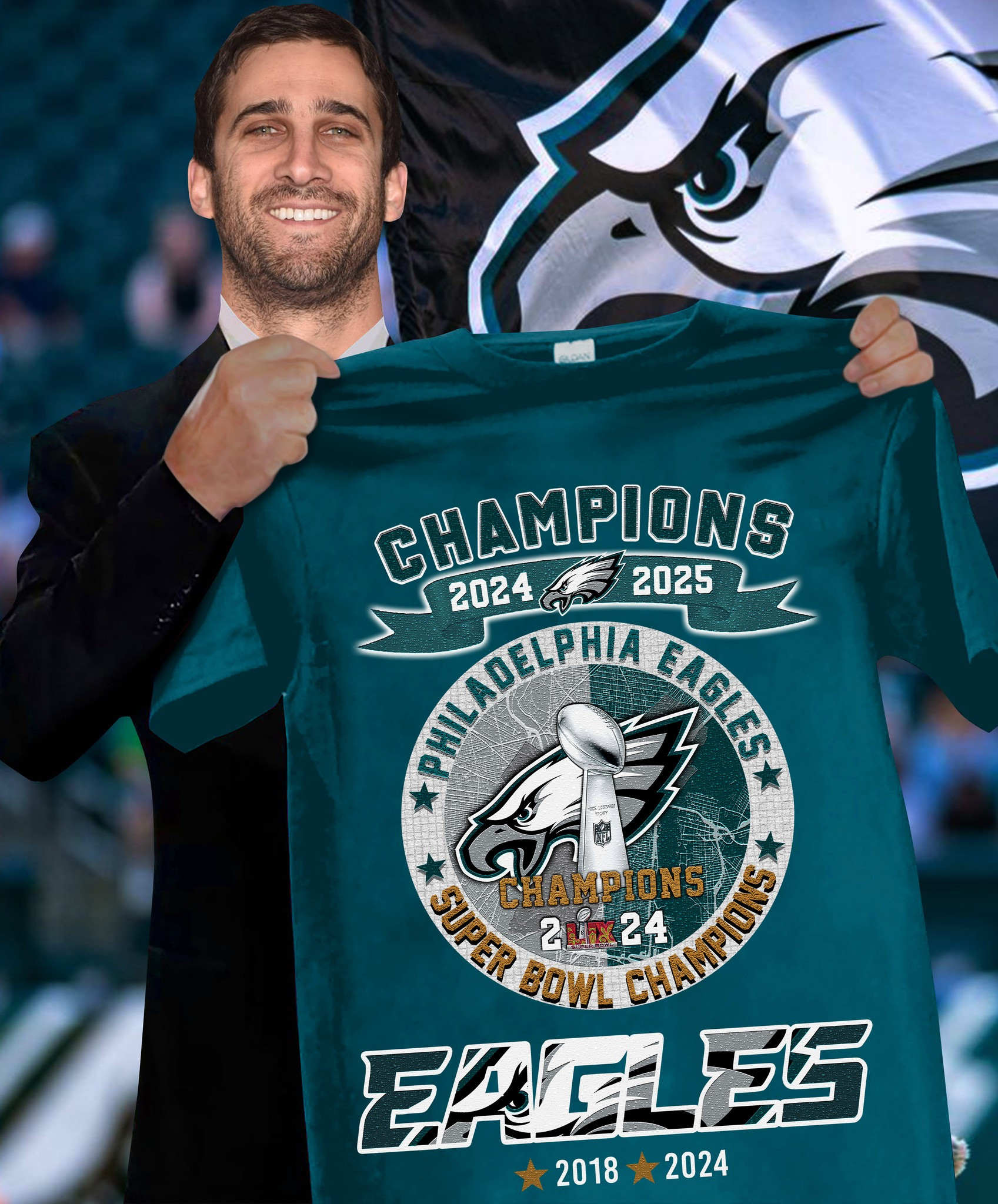 2024 2025 Champions Philadelphia Eagles Super Bowl Champions T-Shirt For Football Fans Neasalamis.com