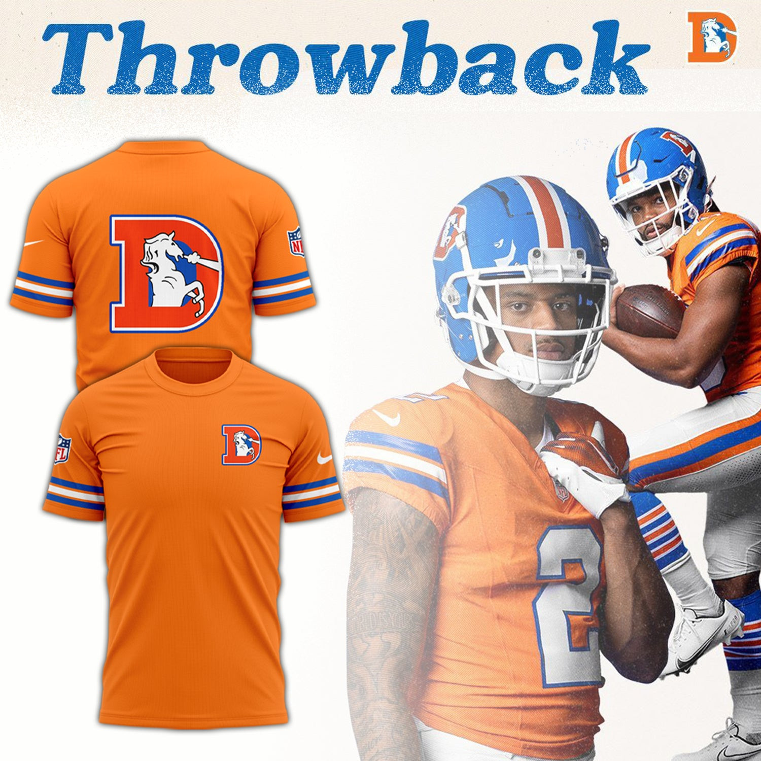 2024 Premium Denver Broncos 3D T-Shirt Throwback 1977 Orange Shirt Best Football Gifts Neasalamis.com
