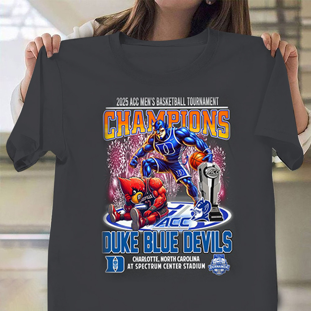 2025 ACC Men's Basketball Tournament Champions Duke Blue Devils Mascot Shirt Neasalamis.com