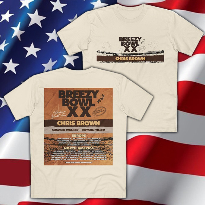 2025 Chris Breezy Bowl XX Tour 2 Side T-Shirt For Chris Brown Fans Neasalamis.com