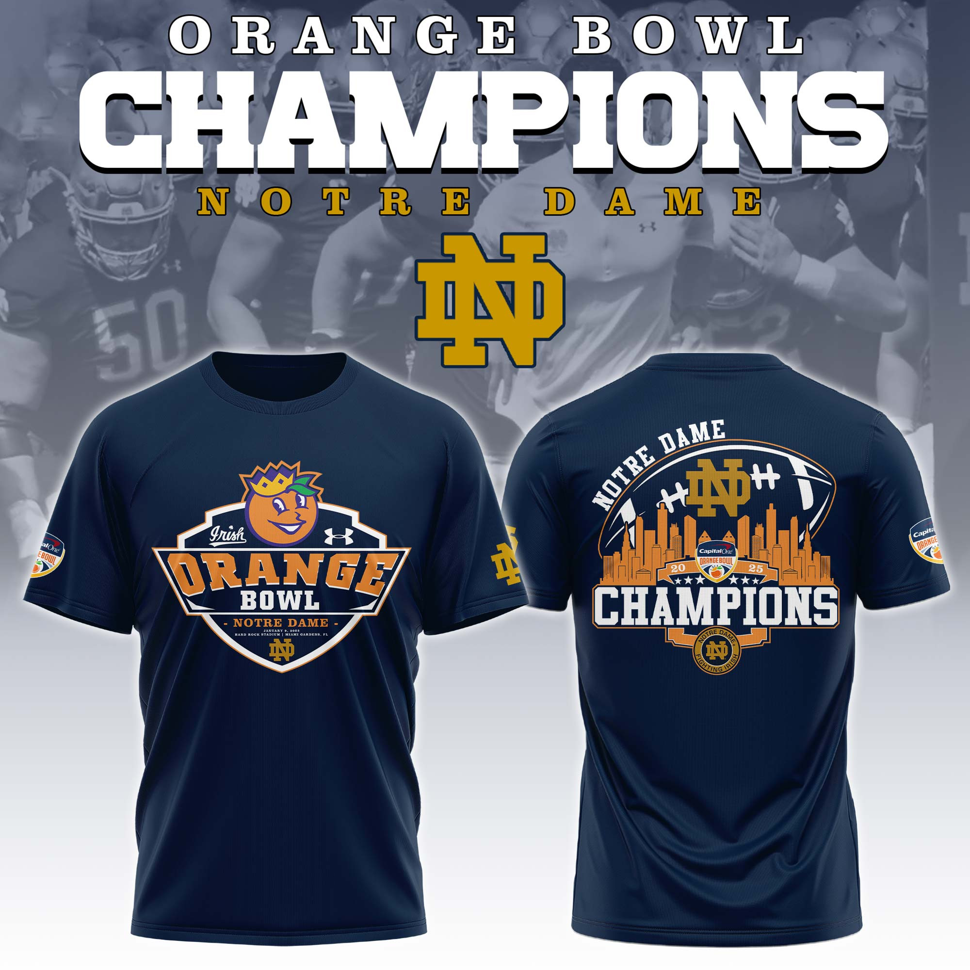 2025 Orange Bowl Champions Notre Dame Fighting Irish Football T-Shirt Good Gifts For Basketball Fans Neasalamis.com