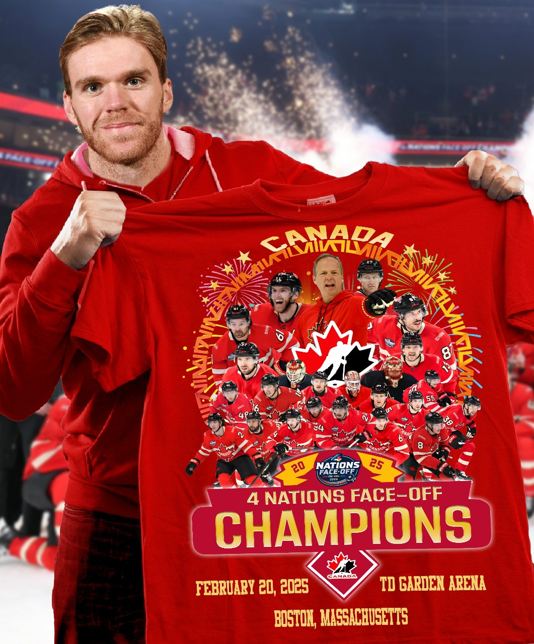 4 Nations Face Off Champions 20 25 Canada T-Shirt For Ice Hockey Fans Neasalamis.com