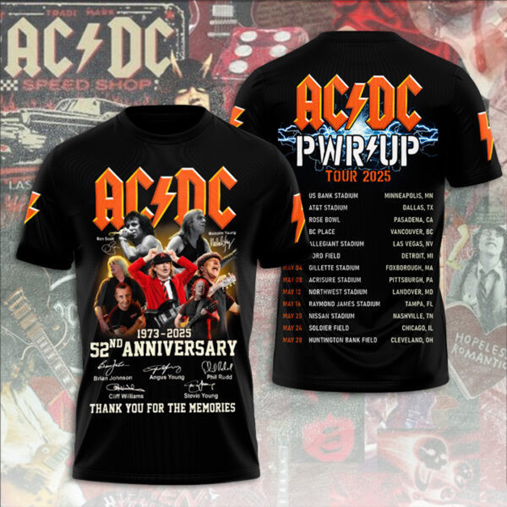 AC DC Pwr Up Tour 2025 1973 2025 52nd Anniversary T-Shirt Fans Gift Ideas Neasalamis.com