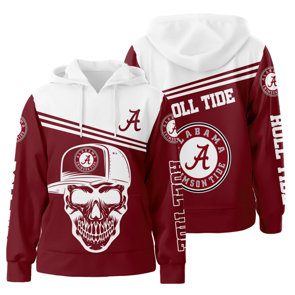 Alabama Crimson Tide American Football Team NCAA Skull 3D All Over Print Hoodie Zip-Up Hoodie Neasalamis