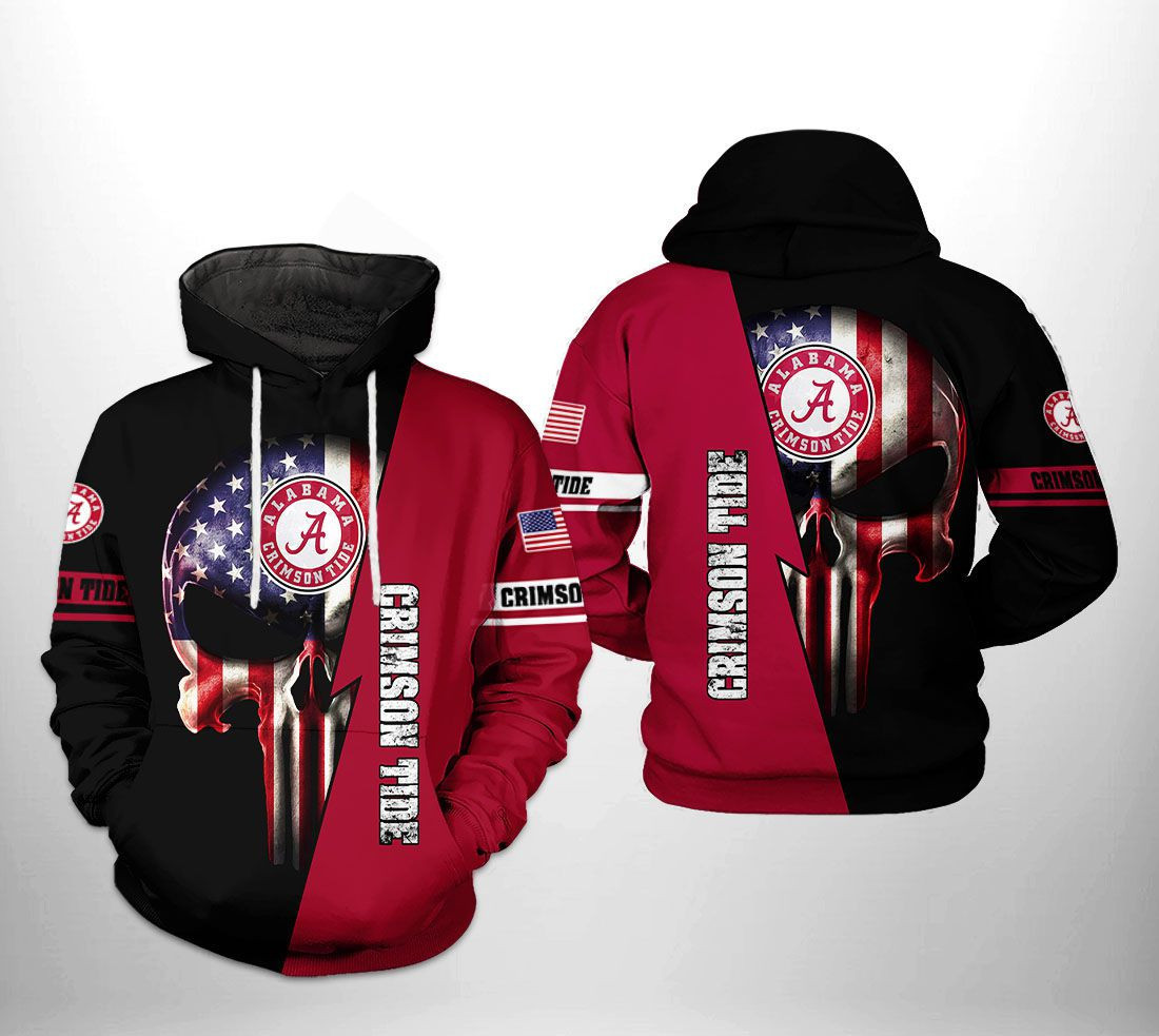 Alabama Crimson Tide NCAA US Flag Skull Hoodie Zip Hoodie Neasalamis