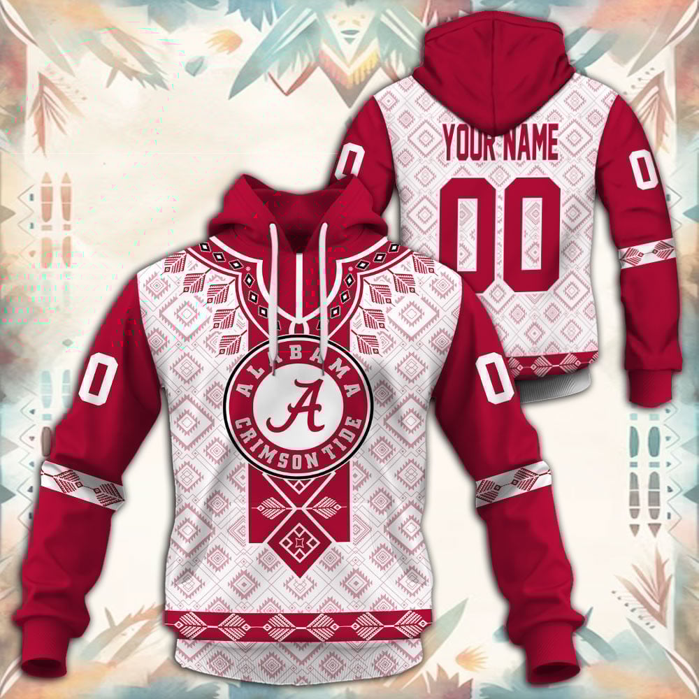 Alabama Crimson Tide Native Tribal Custom Name And Number 3D printed Sweatshirt Hoodie Zipped Hoodie Neasalamis