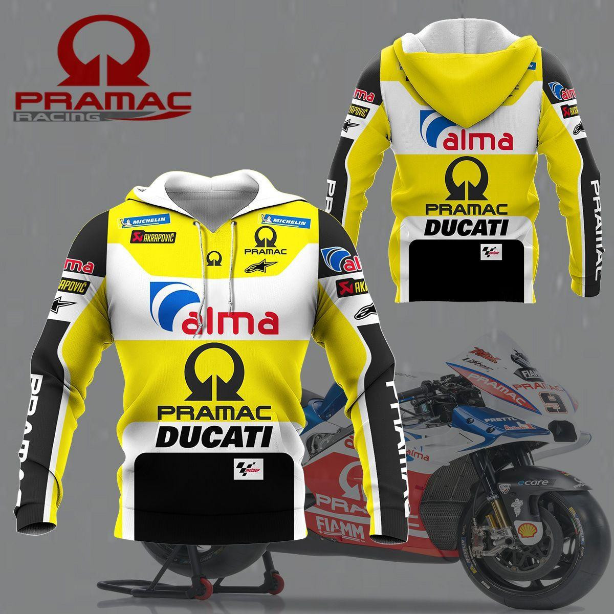 Alma Ducati Racing Team Yellow All Over Print Hoodie Zip Hoodie Neasalamis