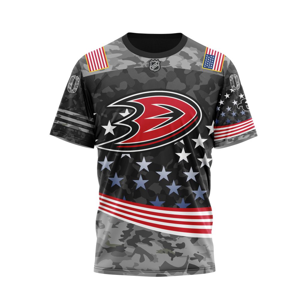 Anaheim Ducks Specialized Color And Our Beloved American Flag Color Personalized Name And Number T-Shirt Style 40825 Neasalamis.com
