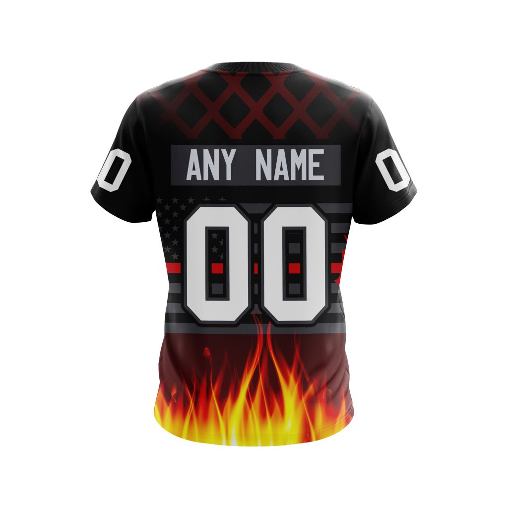 Anaheim Ducks Specialized Honorr Firefighter As Hero Of The Game With The Flames Pattern Kits Personalized Name And Number T-Shirt Style 77428 Neasalamis.com - Image 2