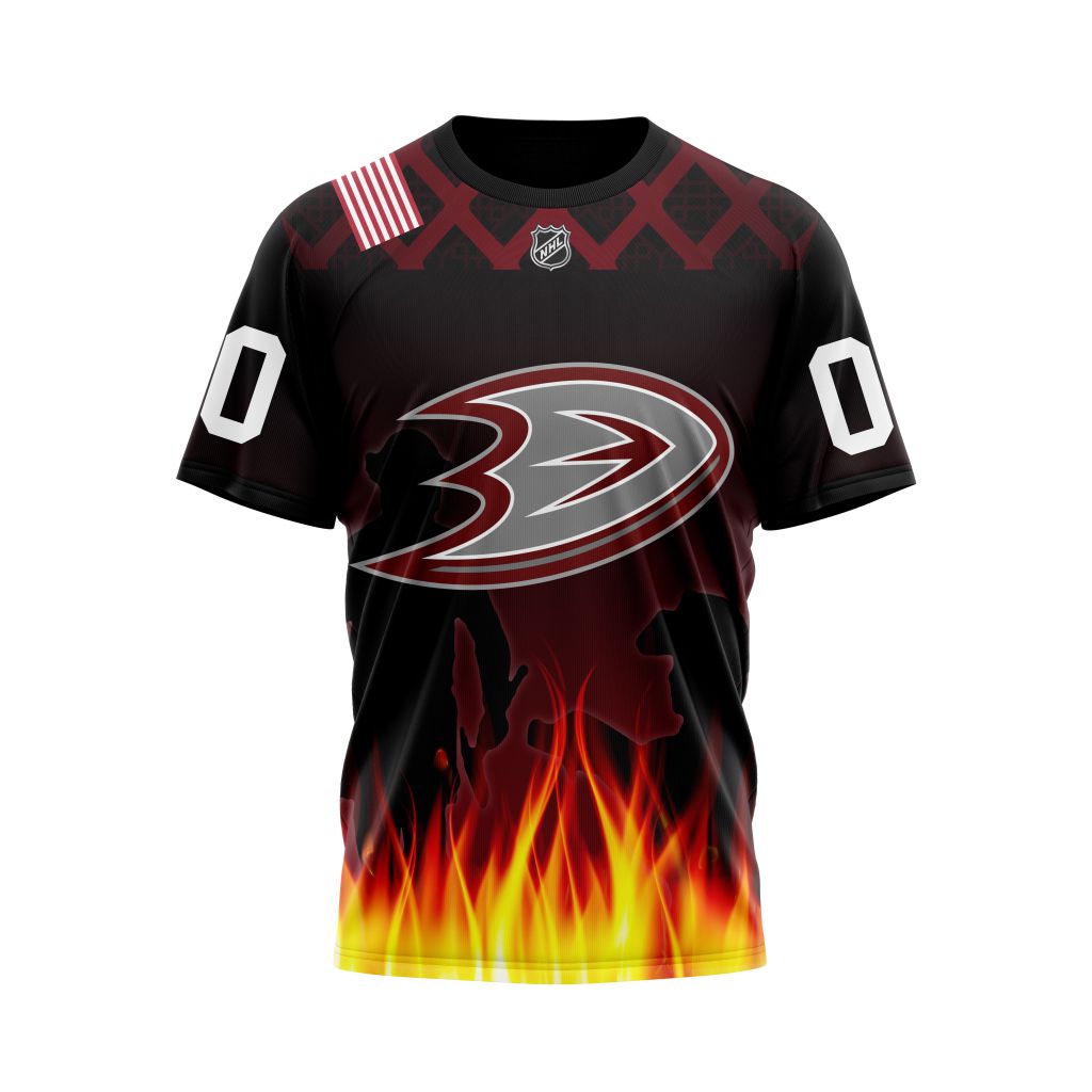 Anaheim Ducks Specialized Honorr Firefighter As Hero Of The Game With The Flames Pattern Kits Personalized Name And Number T-Shirt Style 77428 Neasalamis.com
