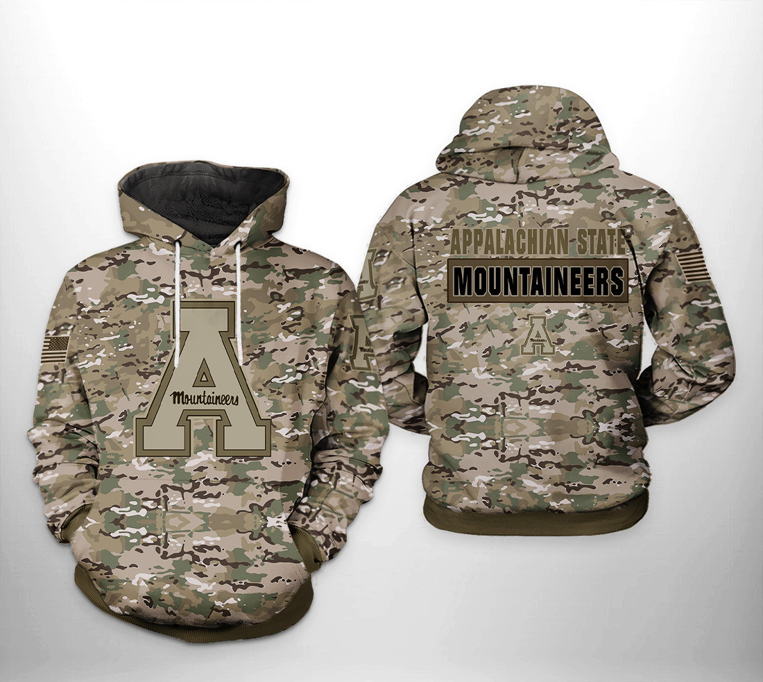 Appalachian State Mountaineers NCAA Camo Veteran Hoodie Zip Hoodie Neasalamis