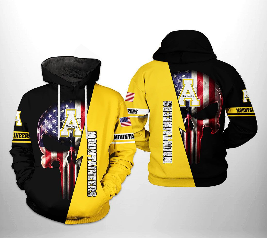 Appalachian State Mountaineers NCAA US Flag Skull Hoodie Neasalamis