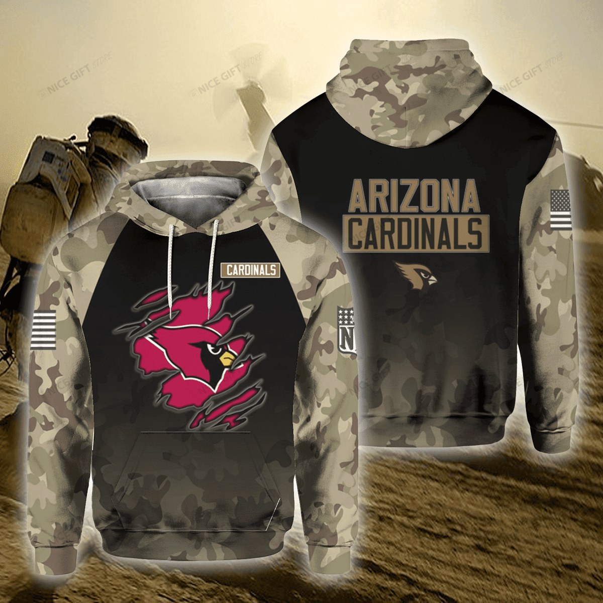 Arizona Cardinals Camouflage Unisex 3D Hoodie Neasalamis