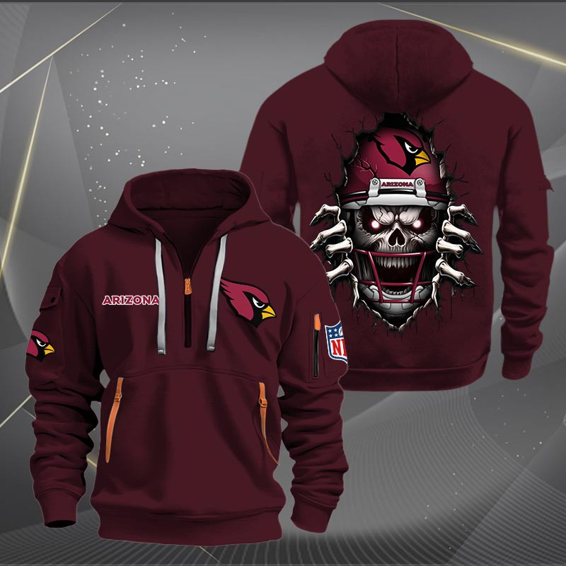 Arizona Cardinals Football Player Skull Quarter Zip Hoodie Neasalamis