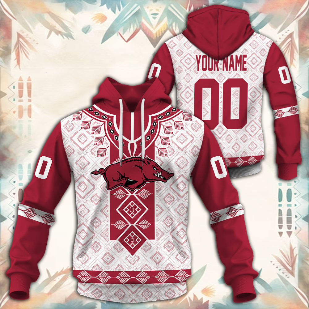 Arkansas Razorbacks Native Tribal Custom Name And Number 3D printed Sweatshirt Hoodie Zipped Hoodie Neasalamis