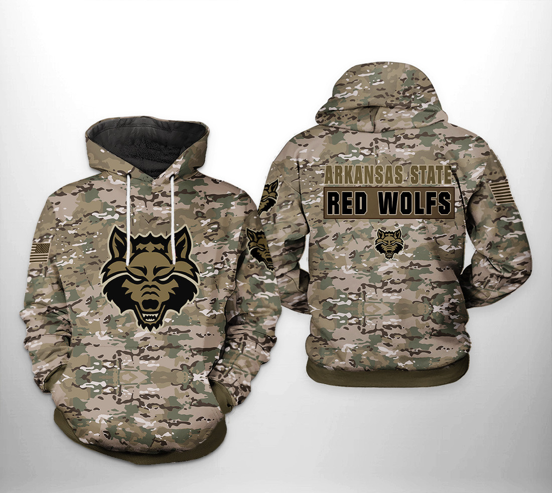 Arkansas State Red Wolfs NCAA Camo Veteran Hoodie Neasalamis