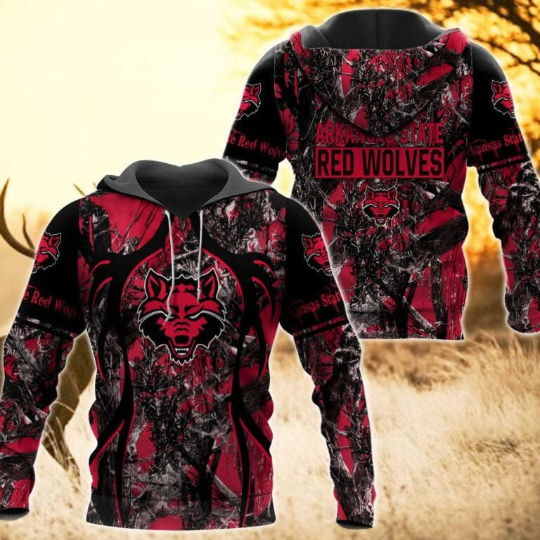 Arkansas State Red Wolves Camo Hunting 3D printed Sweatshirt Hoodie Zipped Hoodie Neasalamis