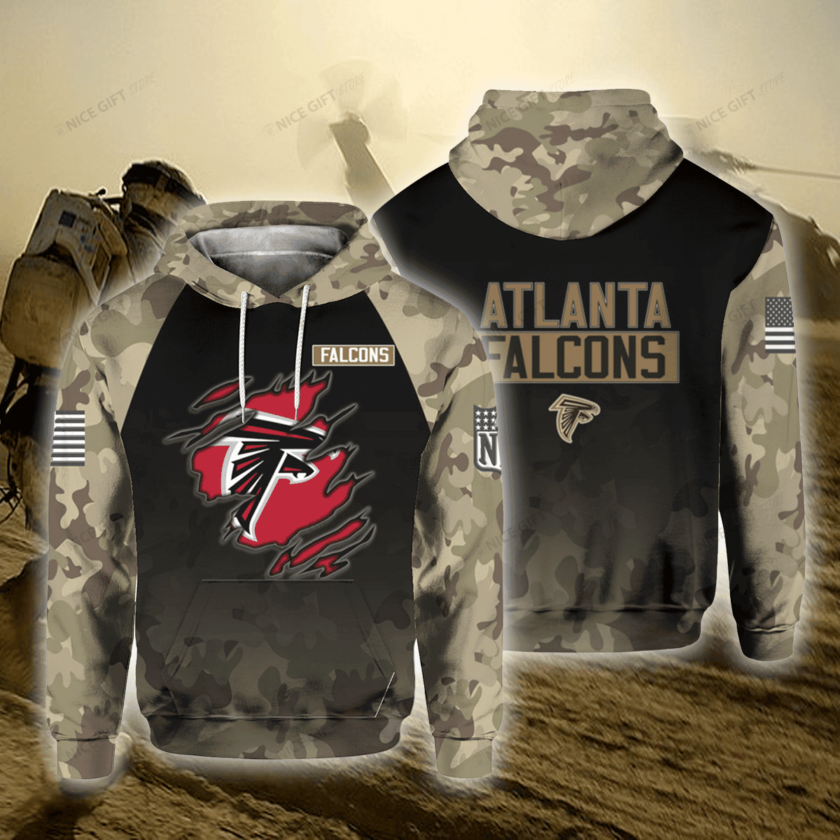 Atlanta Falcons Camouflage NFL Unisex 3D Hoodie Style Neasalamis