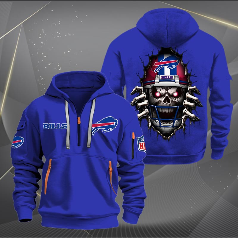 Buffalo Bills Football Player Skull Quarter Zip Hoodie Neasalamis
