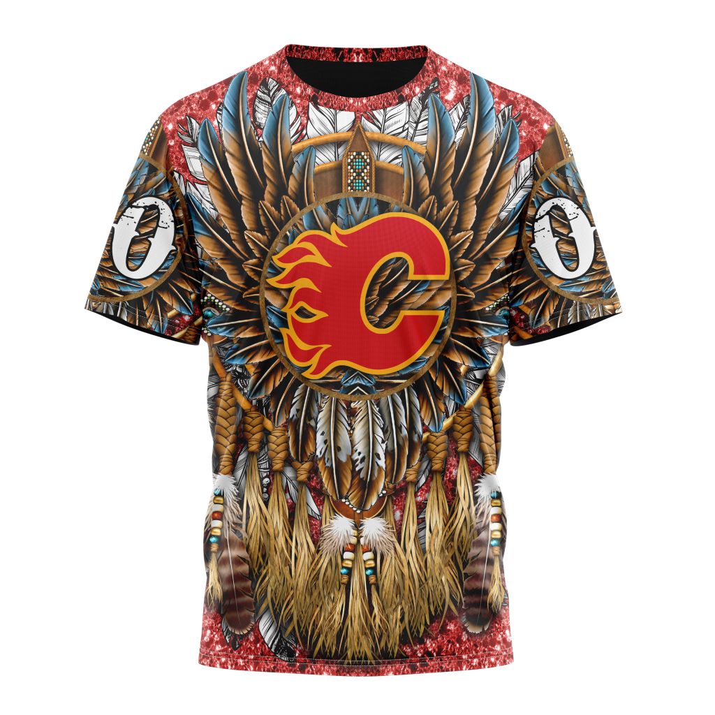 Calgary Flames Special Native Costume Design Personalized Name And Number T-Shirt Style Neasalamis.com