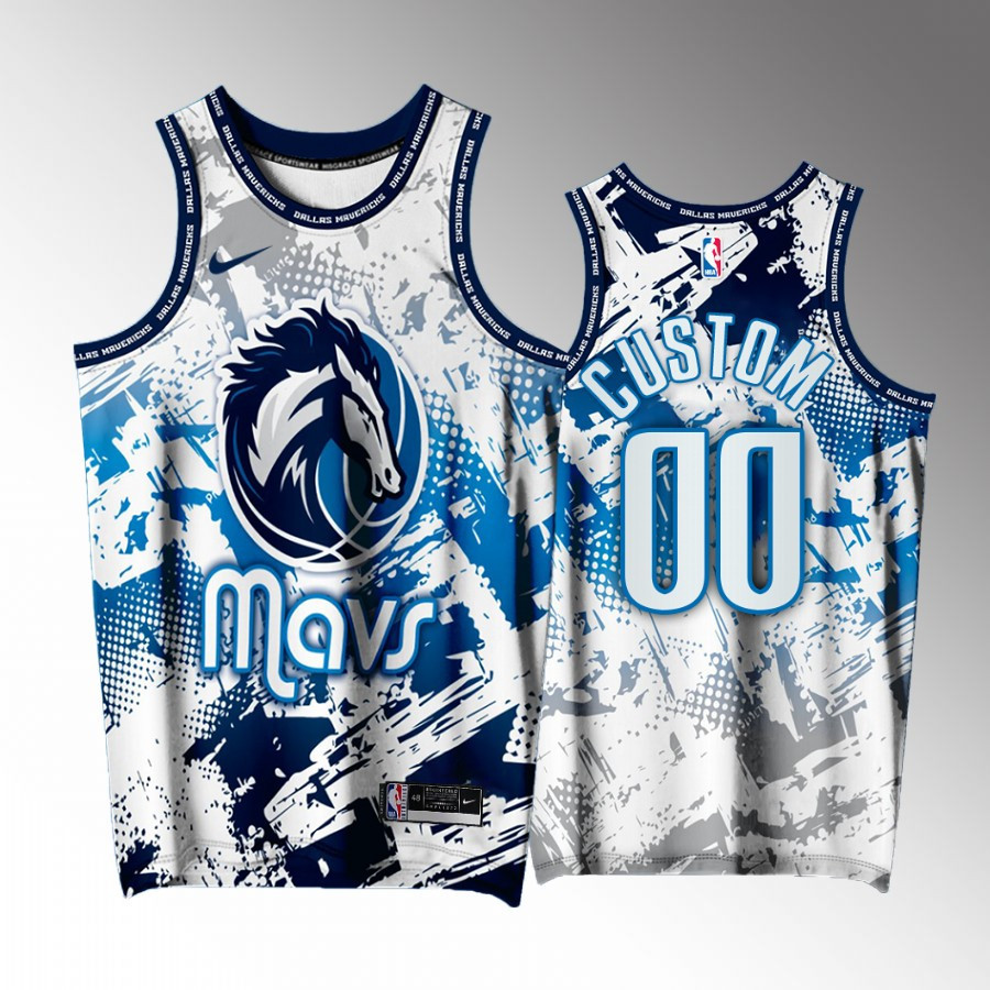 Custom 00 Dallas Mavericks White Printing Men Jersey Splash City Exclusive Edition Neasalamis