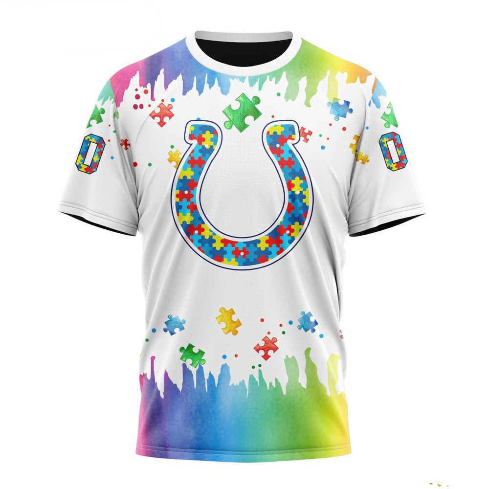 Custom NFL Indianapolis Colts Autism Awareness Design 3D T-Shirt Presents For Football Fans Neasalamis.com