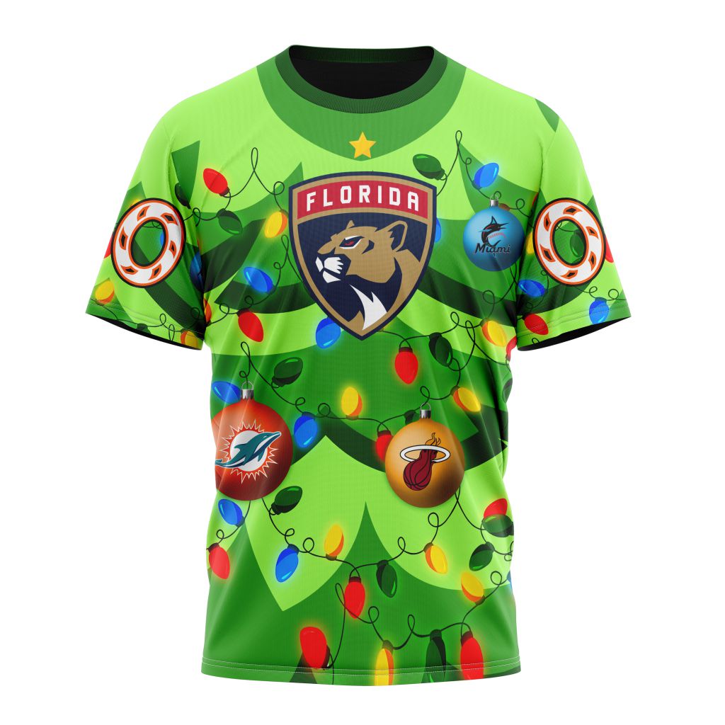 Florida Panthers Specialized Unisex Kits With Unisex Kits With Christmass Tree Color And City's Sport Teams Personalized Name And Number T-Shirt Style Neasalamis.com