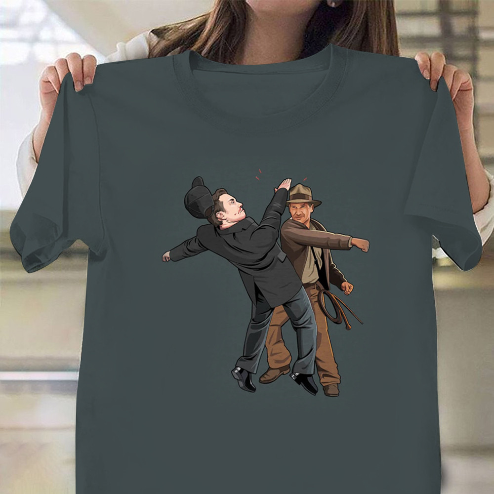 Indiana Jones Punching Elon Musk T-Shirt Funny The Punching Nazis Fascist Shirt Neasalamis.com