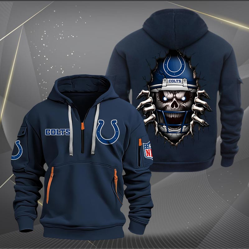 Indianapolis Colts Football Player Skull Quarter Zip Hoodie Neasalamis