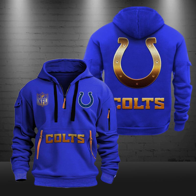Indianapolis Colts Golden Logo NFL Quarter Zip Hoodie Neasalamis
