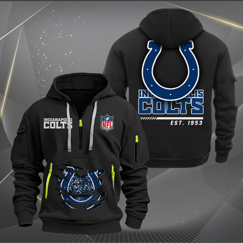 Indianapolis Colts Monster Scratch 2 Logo NFL Quarter Zip Hoodie Neasalamis