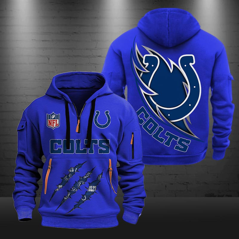 Indianapolis Colts Monster Scratch Logo NFL Quarter Zip Hoodie Neasalamis