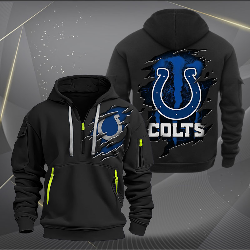 Indianapolis Colts Scratch Logo NFL Quarter Zip Hoodie Style Neasalamis