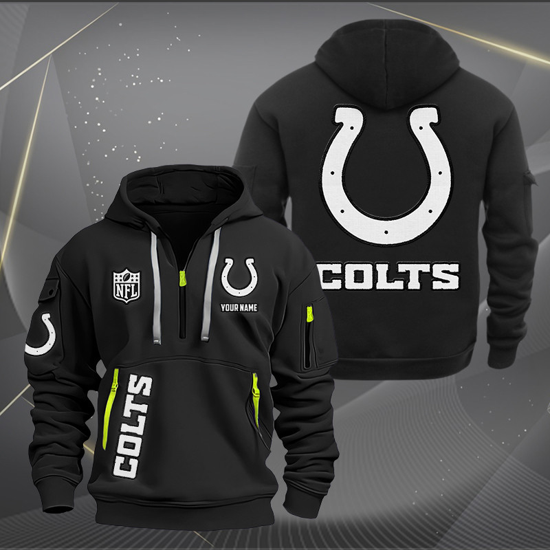 Indianapolis Colts White Logo NFL Quarter Zip Hoodie Neasalamis