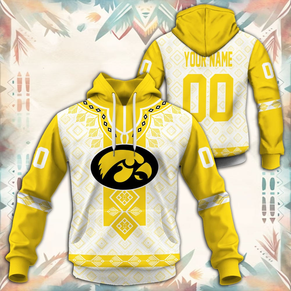 Iowa Hawkeyes Native Tribal Custom Name And Number 3D printed Sweatshirt Hoodie Zipped Hoodie Neasalamis