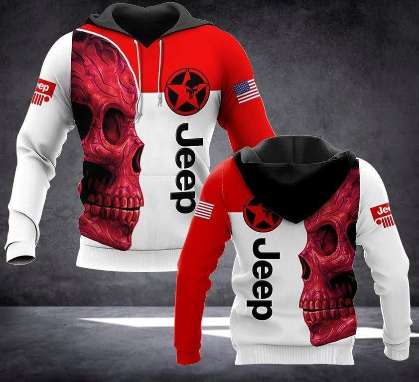 Jeep Lover Gift Jeep Sugar Skull Red All Over Print Hoodie Neasalamis