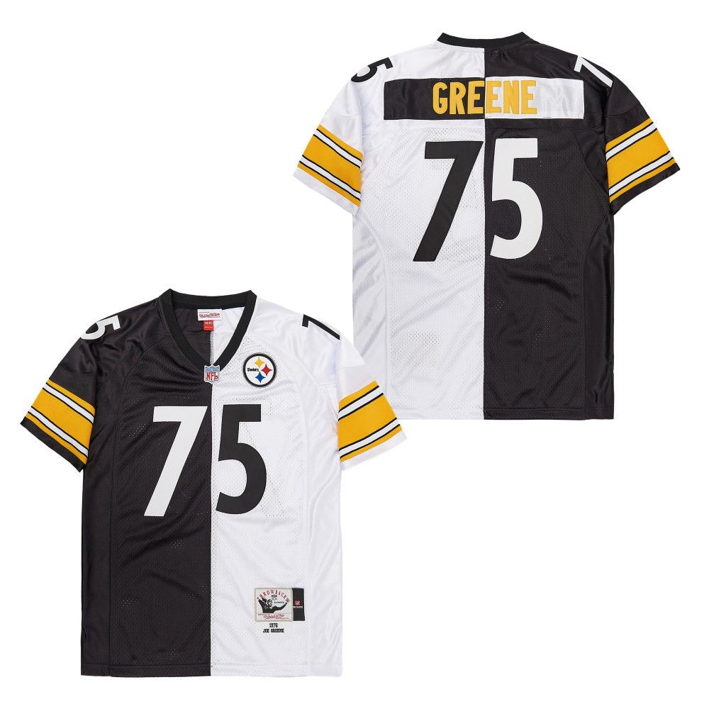 Joe Greene 75 Pittsburgh Steelers Two-Toned Retro Throwback Men Jersey - Black/White JS6159