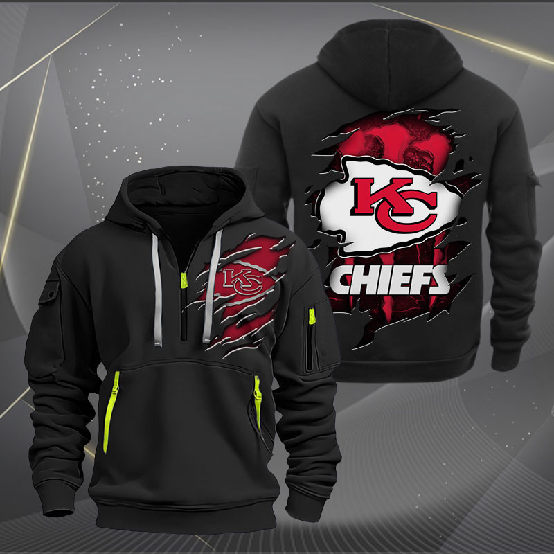 Kansas City Chiefs Scratch Logo NFL Quarter Zip Hoodie Style Neasalamis