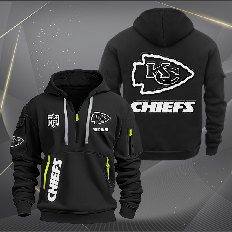 Kansas City Chiefs White Logo NFL Quarter Zip Hoodie Neasalamis