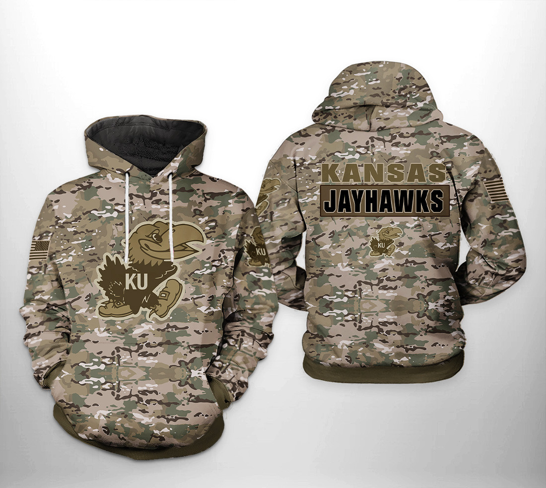 Kansas Jayhawks NCAA Camo Veteran Hoodie Neasalamis