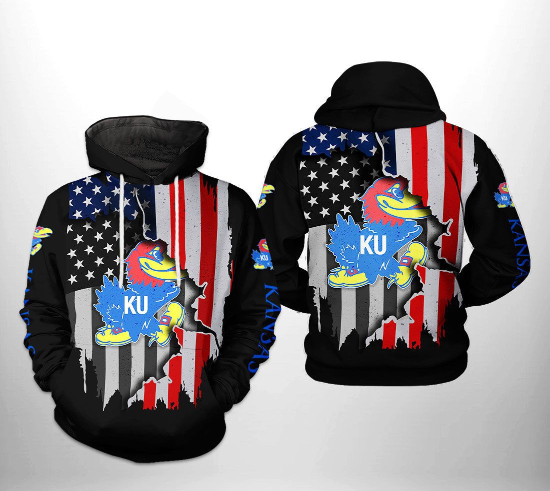 Kansas Jayhawks NCAA US Flag Hoodie Neasalamis