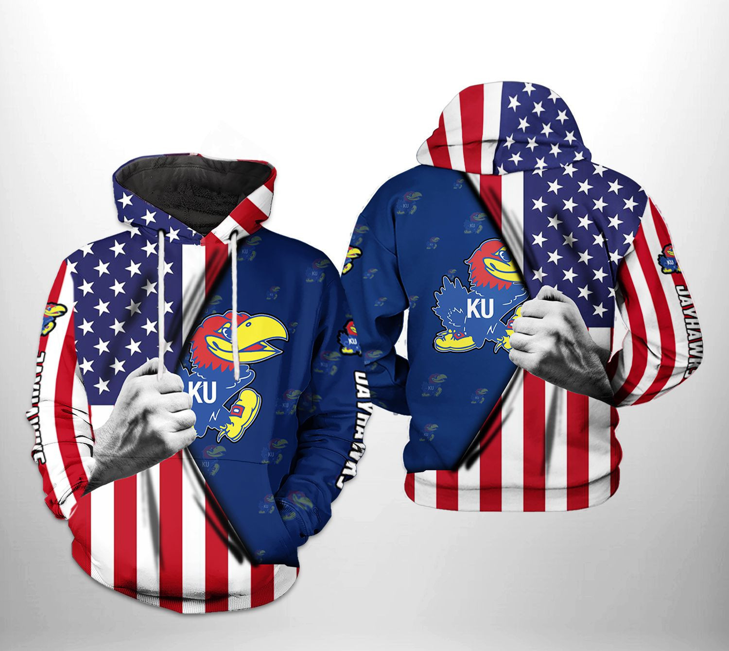 Kansas Jayhawks NCAA US Flag Hoodie Neasalamis