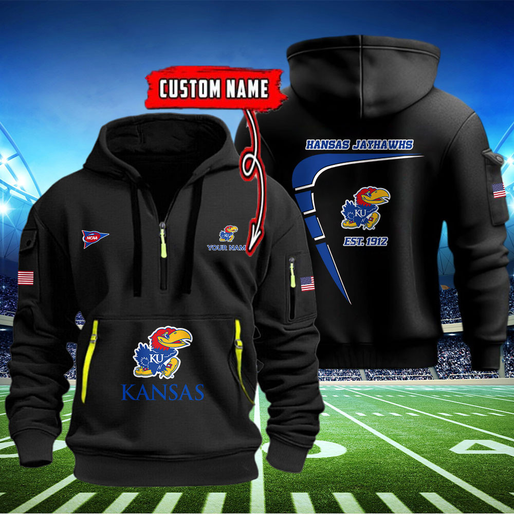 Kansas Jayhawks Quarter Zip Hoodie Neasalamis