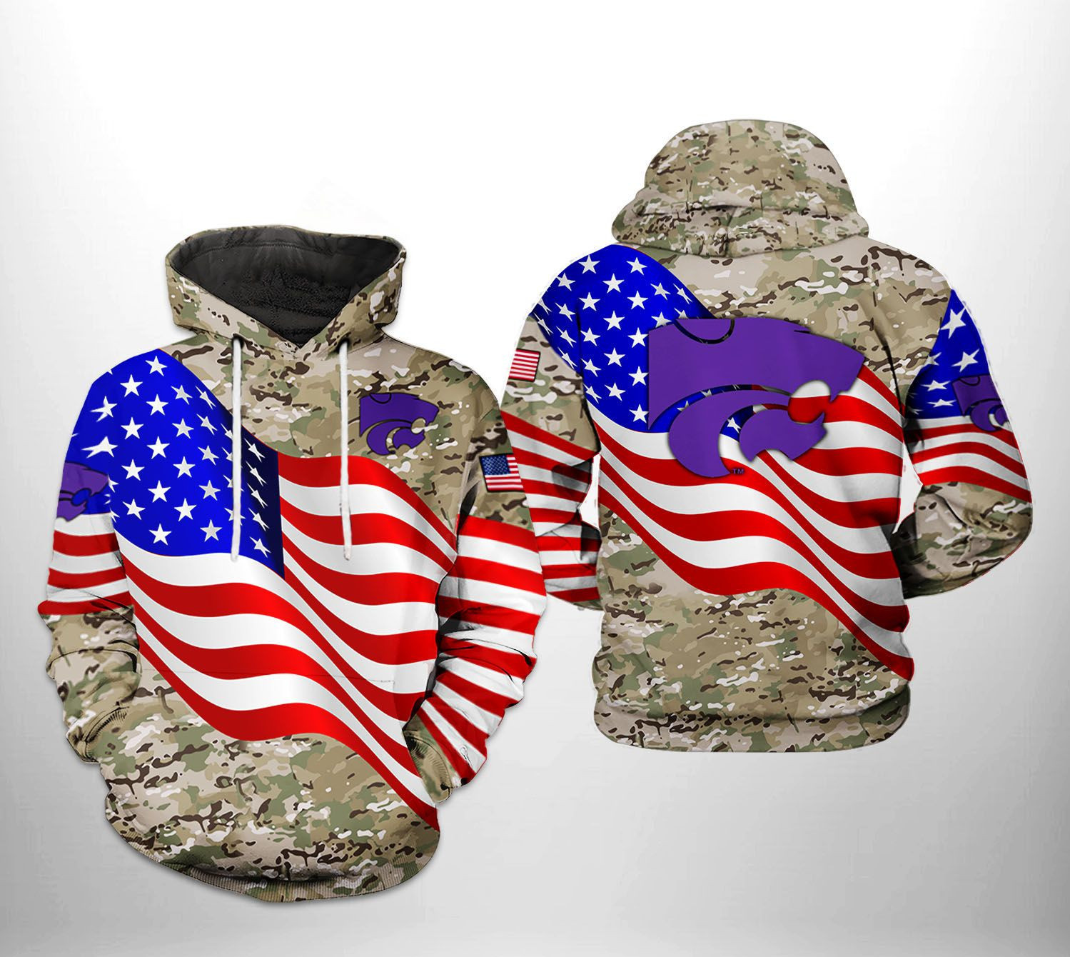 Kansas State Wildcats NCAA US Flag Camo Veteran Hoodie Neasalamis