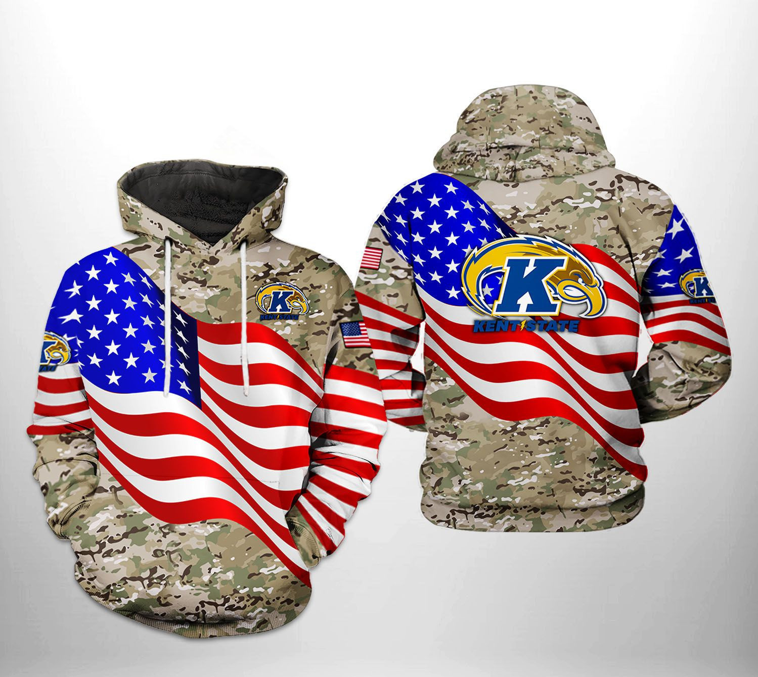 Kent State Golden Flashers NCAA US Flag Camo Veteran Hoodie Neasalamis