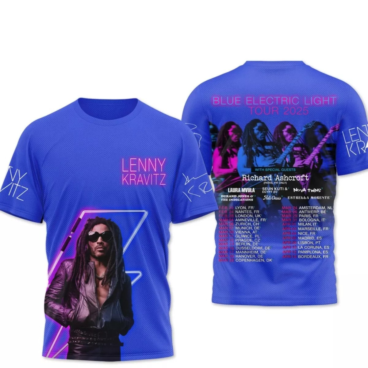 Lenny Kravitz Blue Electric Light 2025 3D T-Shirt Lenny Kravitz Neasalamis.com