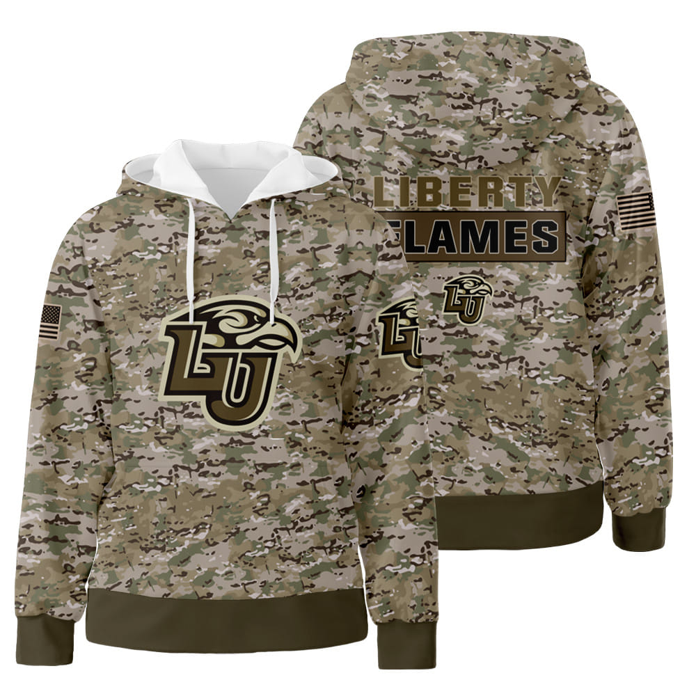Liberty Flames NCAA Camo Veteran 3D All Over Print Hoodie Zip-Up Hoodie Neasalamis
