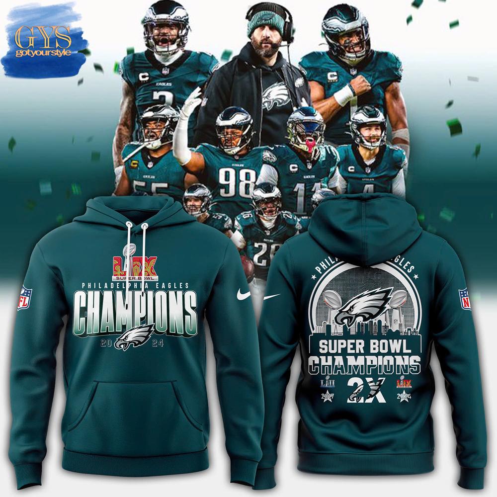 Limited Philadelphia Eagles Super Bowl LIX Champions 2025 Midnight Green Hoodie Neasalamis